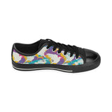 Colorful crow illustration pattern Men's Low Top Canvas Shoes Black