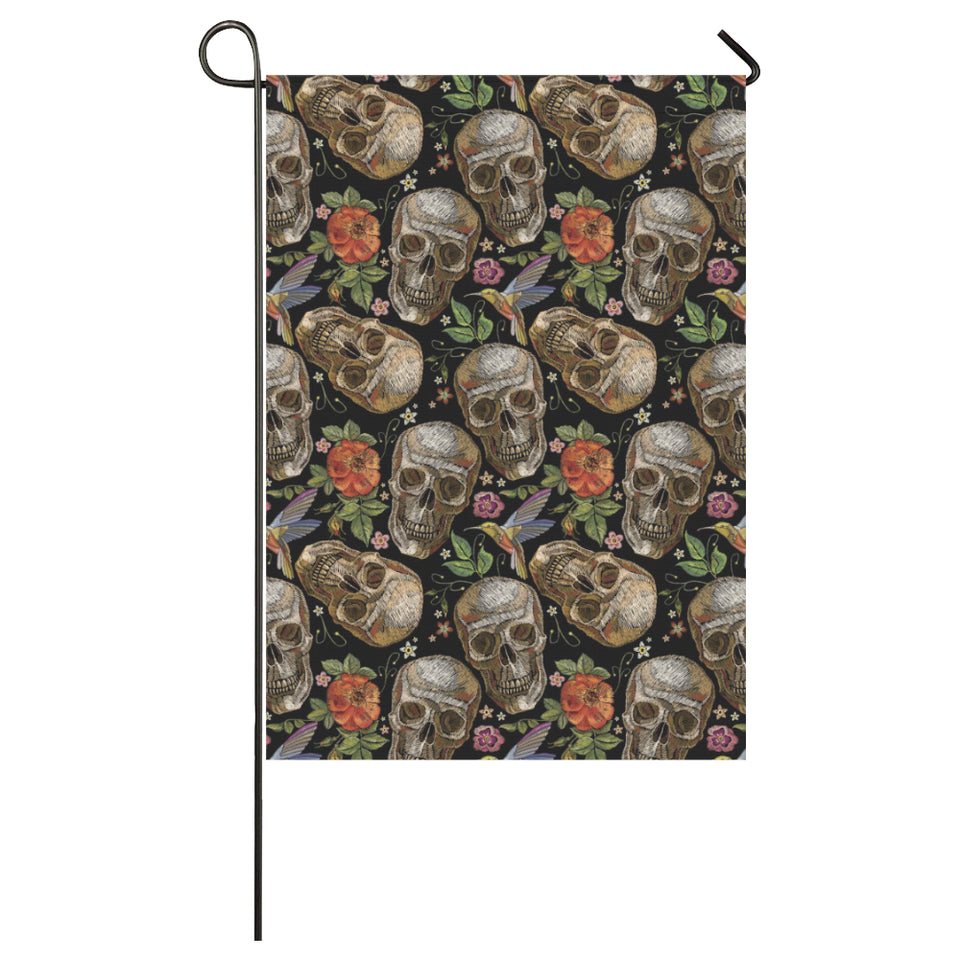 Skull rose humming bird flower pattern House Flag Garden Flag