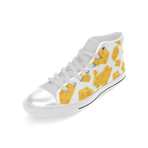 Cheese slice pattern Men's High Top Canvas Shoes White