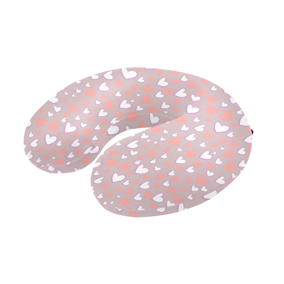 coral white heart pattern U-Shaped Travel Neck Pillow