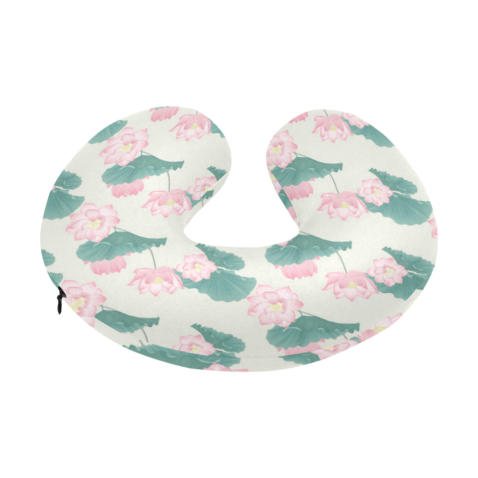 Pink lotus waterlily leaves pattern U-Shaped Travel Neck Pillow