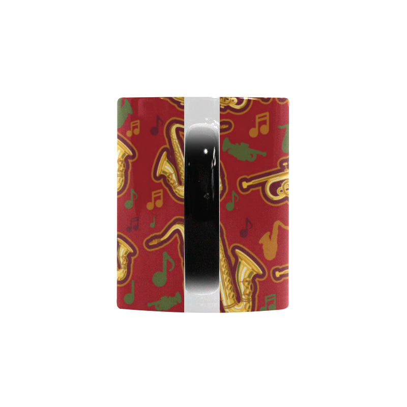 Saxophone cornet pattern red background Morphing Mug Heat Changing Mug