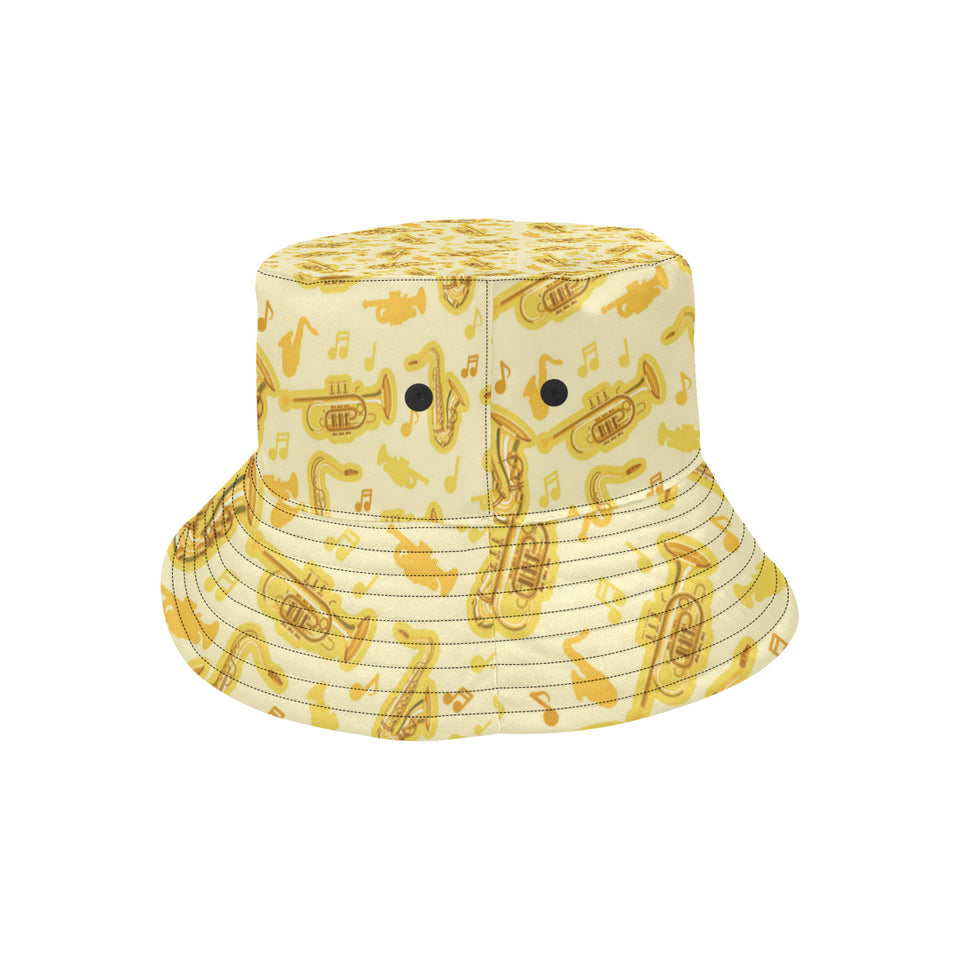 Saxophone cornet pattern yellow background Unisex Bucket Hat