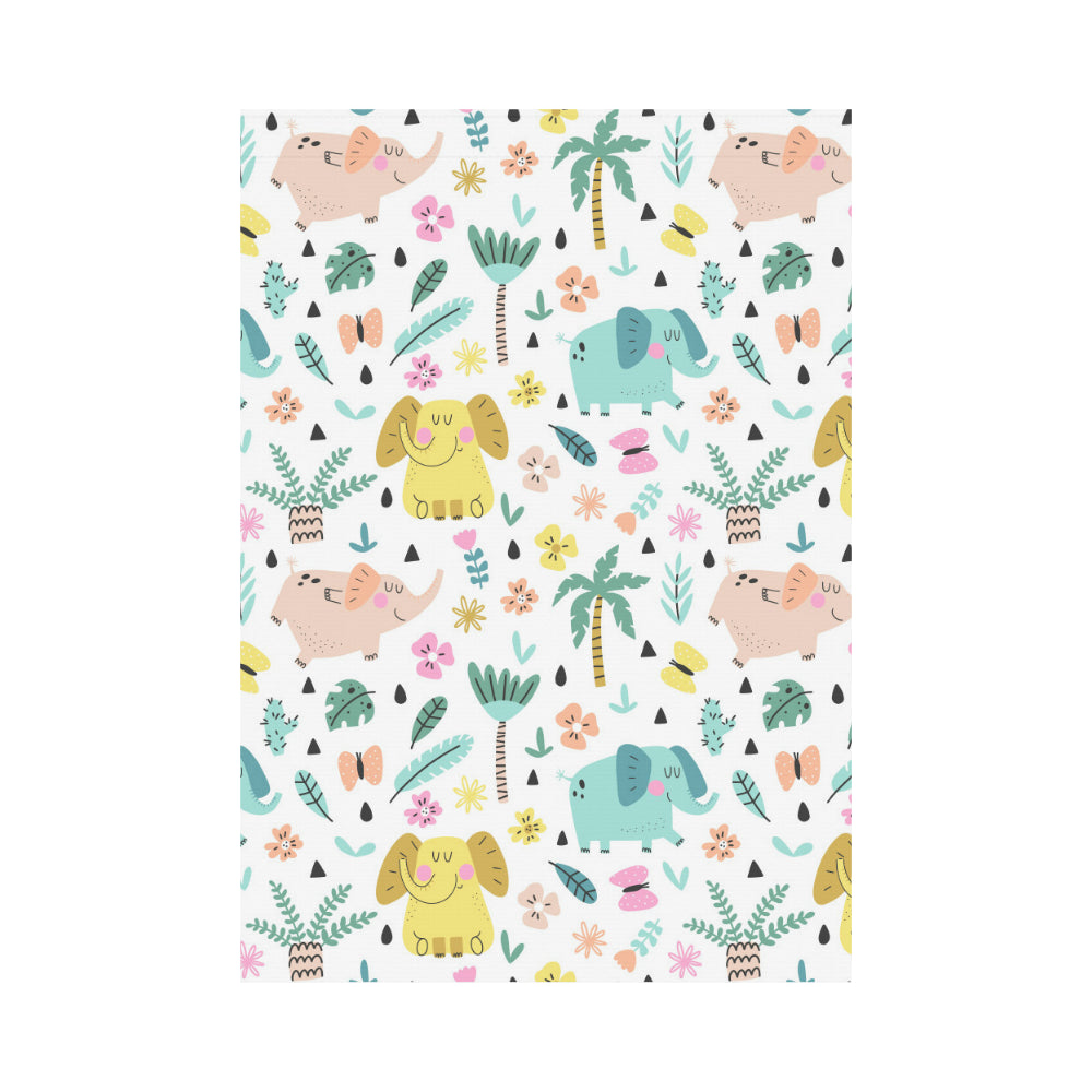 Cute elephants palm tree flower butterfly pattern House Flag Garden Flag