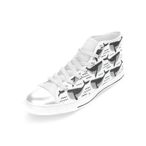 Black whale pattern Women's High Top Canvas Shoes White