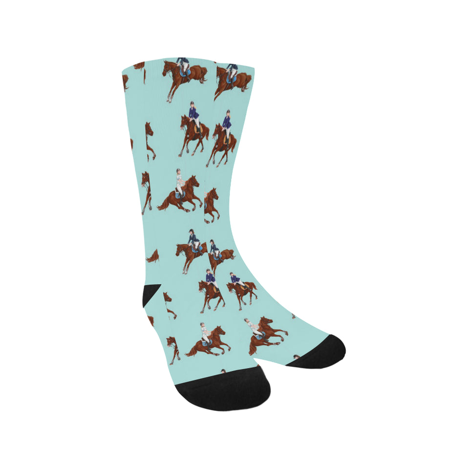 Horses running horses rider pattern Crew Socks