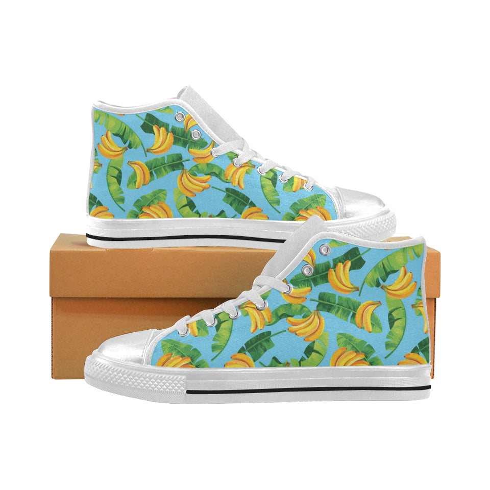 banana leaves banana design pattern Women's High Top Canvas Shoes White