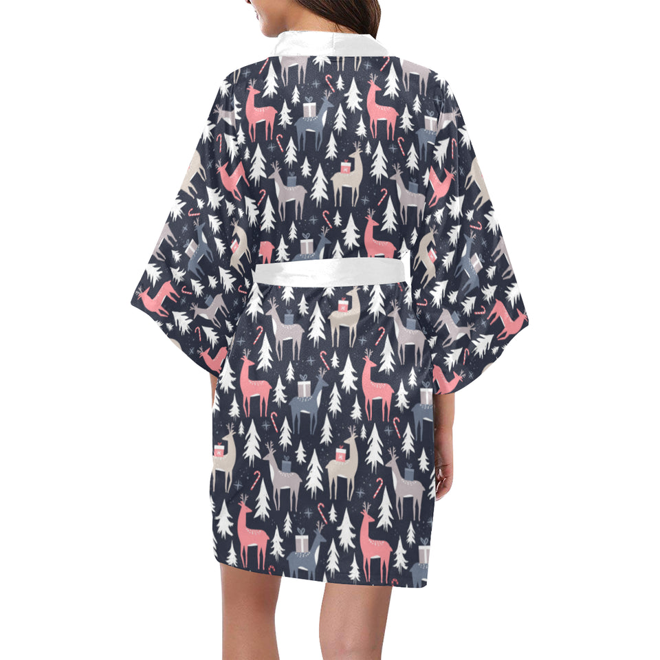 Deers Winter Christmas pattern Women's Short Kimono Robe