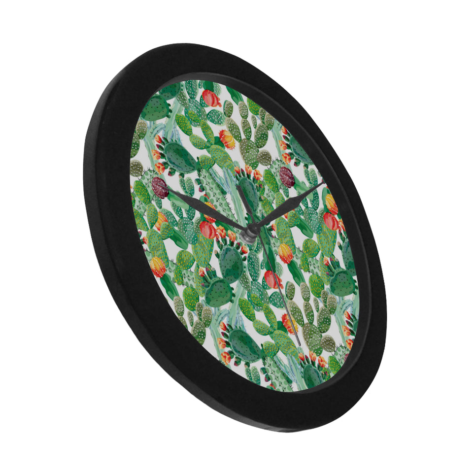 Cactus design pattern copy Elegant Black Wall Clock