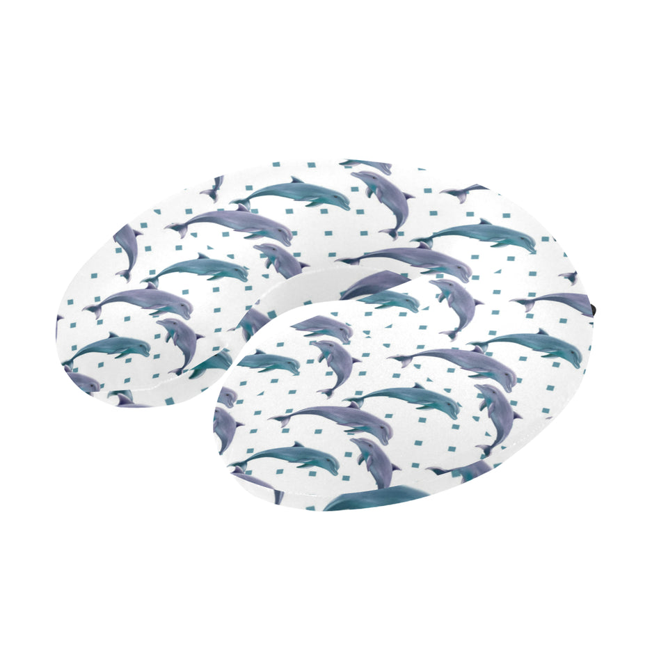Dolphins pattern dotted background U-Shaped Travel Neck Pillow