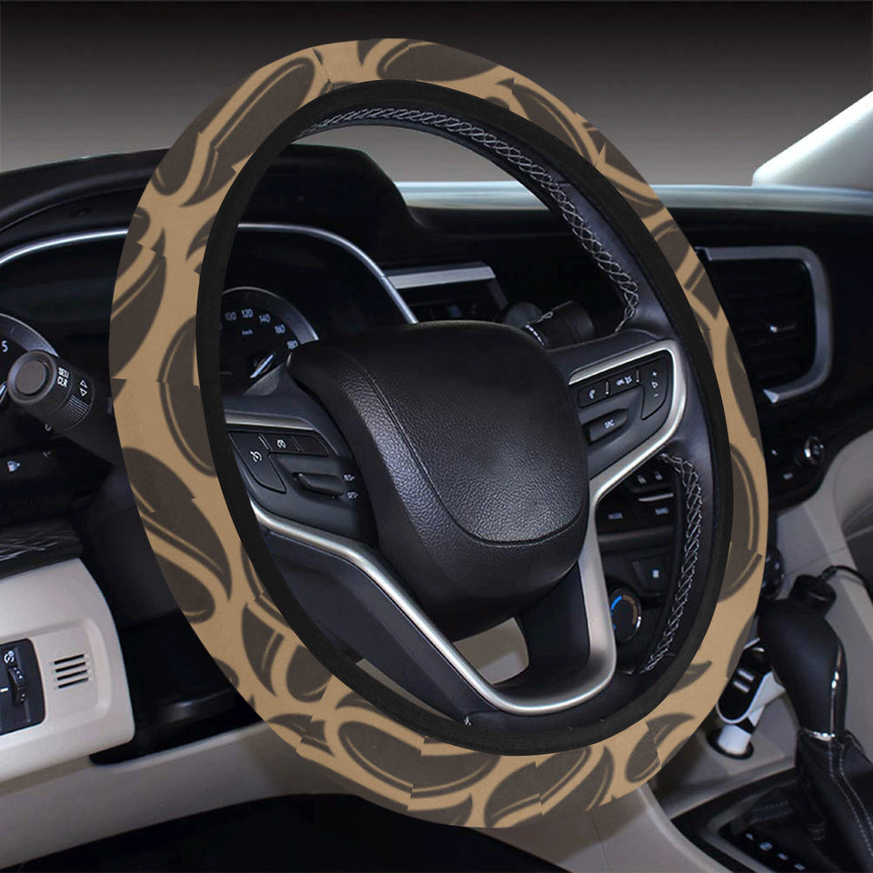 Coffee bean on brown background Car Steering Wheel Cover