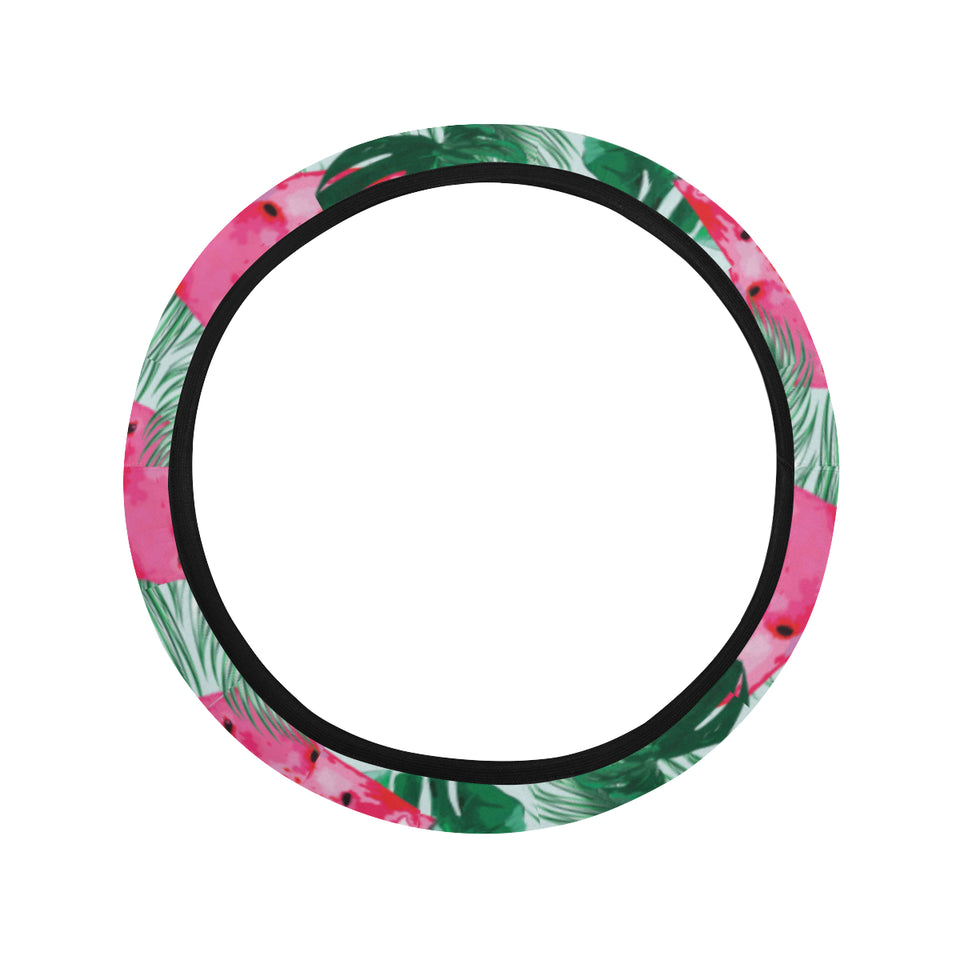 Watermelons tropical palm leaves pattern Car Steering Wheel Cover