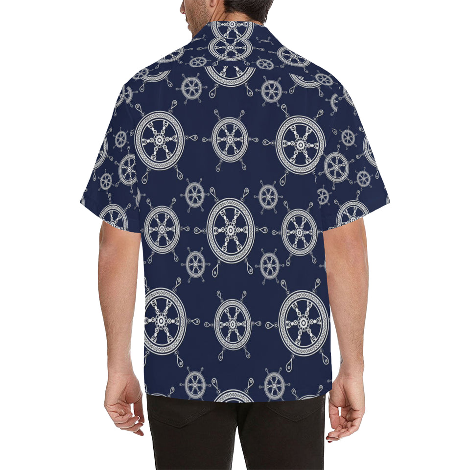 nautical steering wheel design pattern Men's All Over Print Hawaiian Shirt