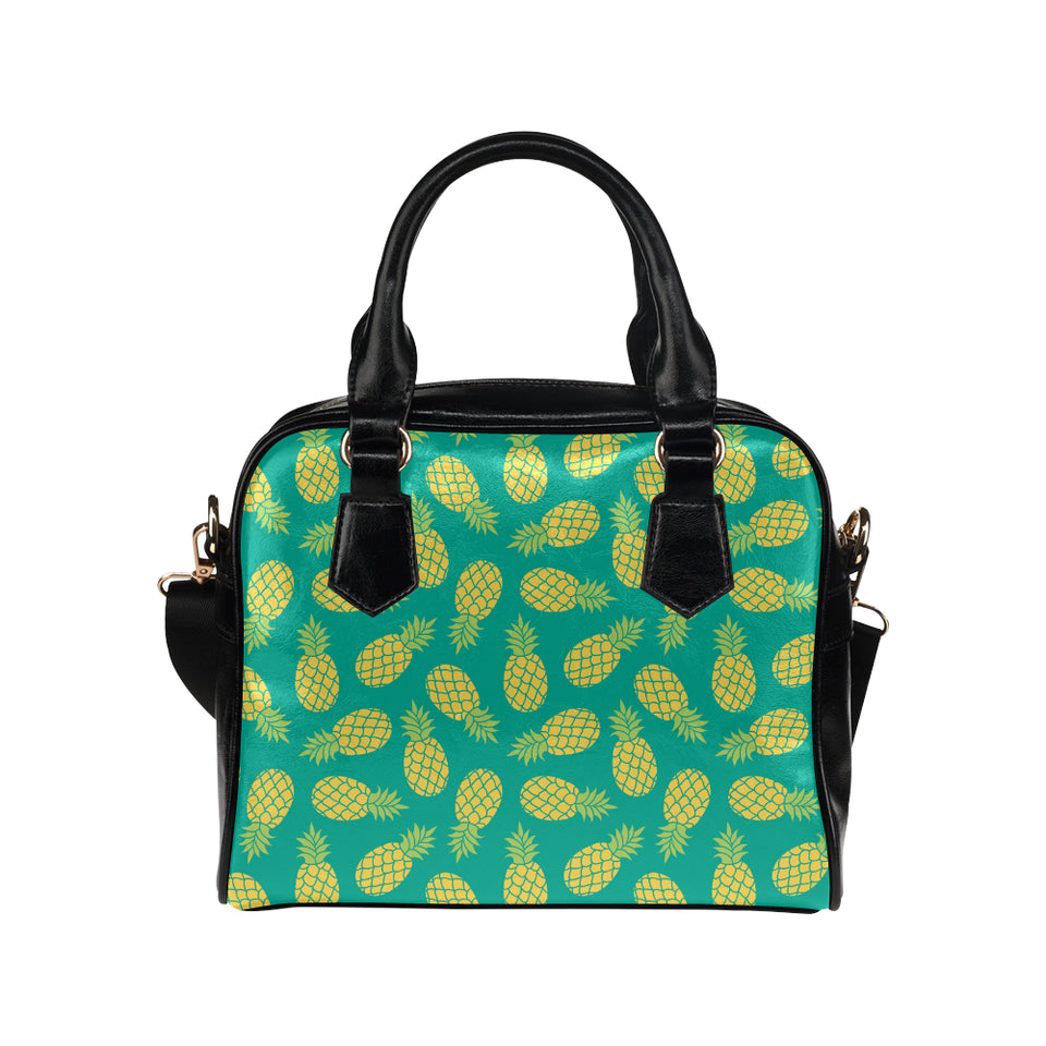 Pineapples pattern green background Shoulder Handbag