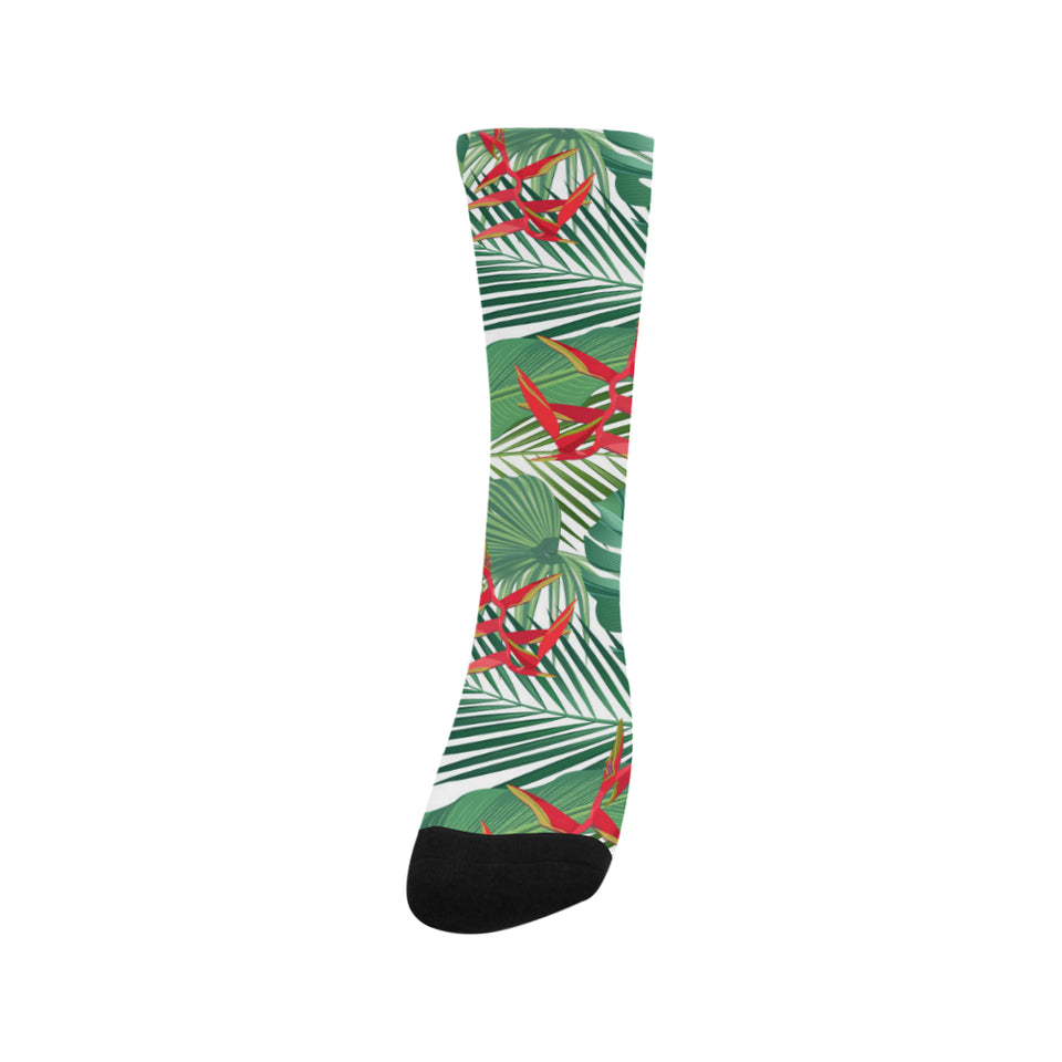 heliconia palm and monstera  leaves pattern Crew Socks