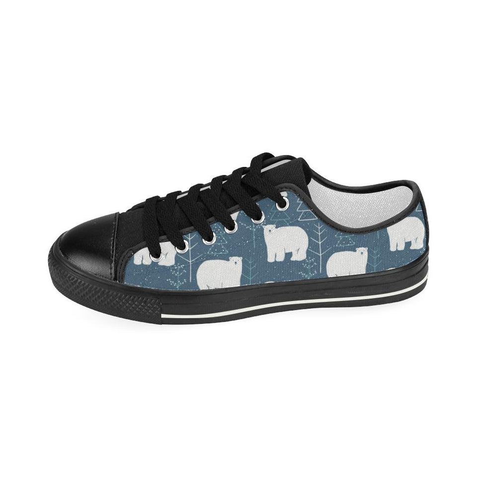 polar bear mother her child pattern Kids' Boys' Girls' Low Top Canvas Shoes Black
