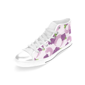 Cute Grape pattern Women's High Top Canvas Shoes White