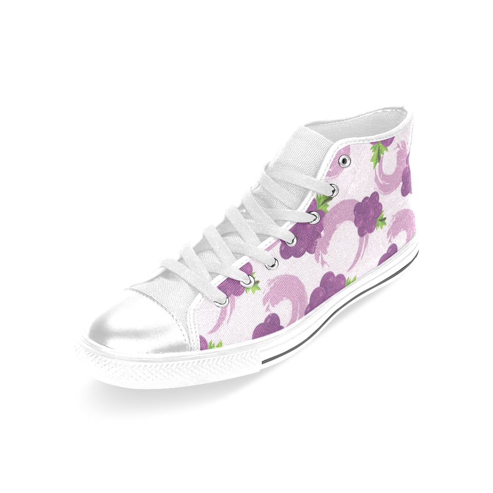 Cute Grape pattern Women's High Top Canvas Shoes White