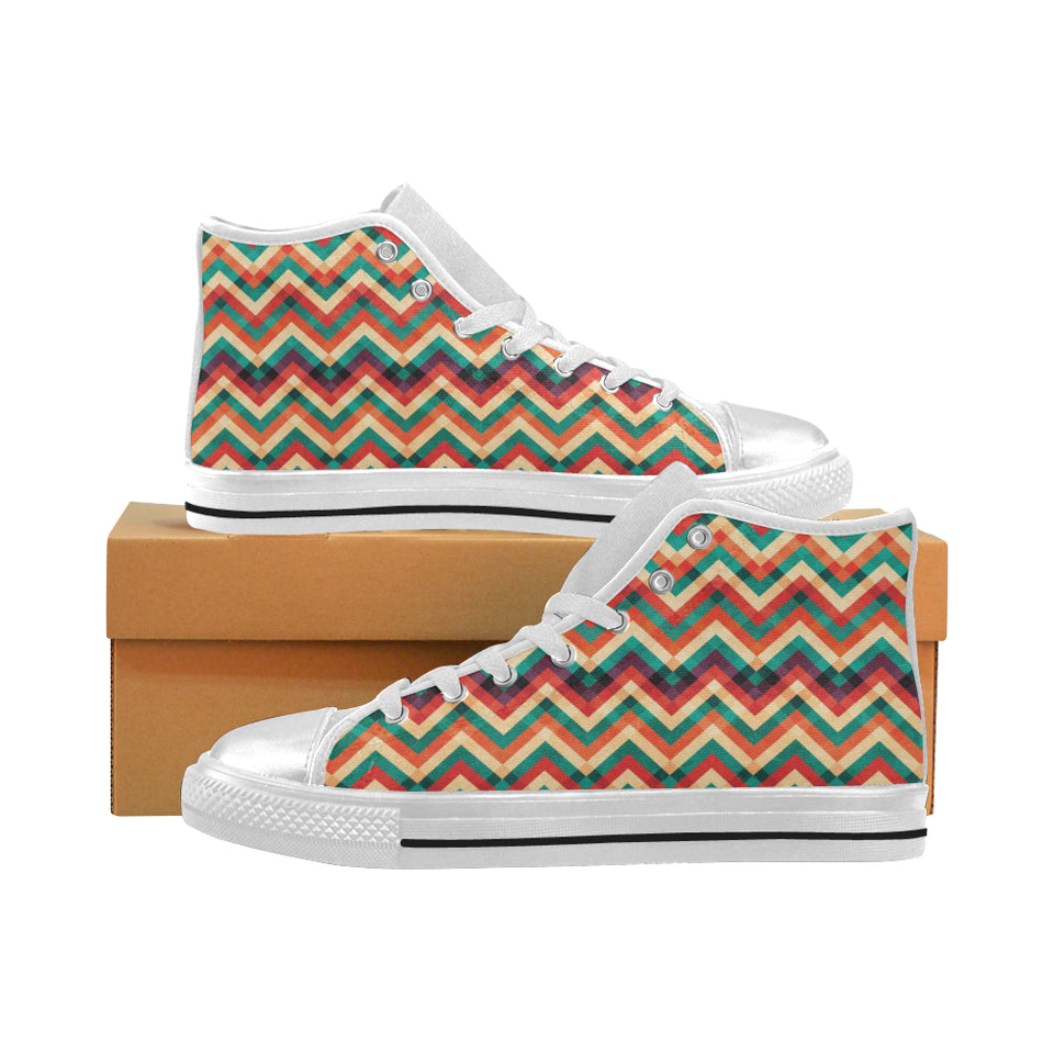 zigzag  chevron colorful pattern Women's High Top Canvas Shoes White