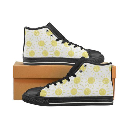 hand drawn sun pattern Women's High Top Canvas Shoes Black