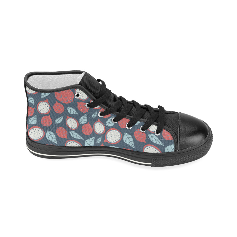 dragon fruits dark blue background Women's High Top Canvas Shoes Black