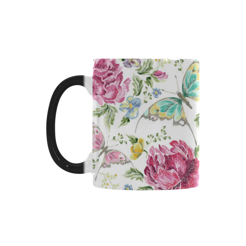 Hand drawn butterfly rose Morphing Mug Heat Changing Mug