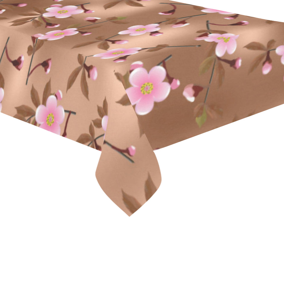 Pink sakura cherry blossom drak brown background Tablecloth