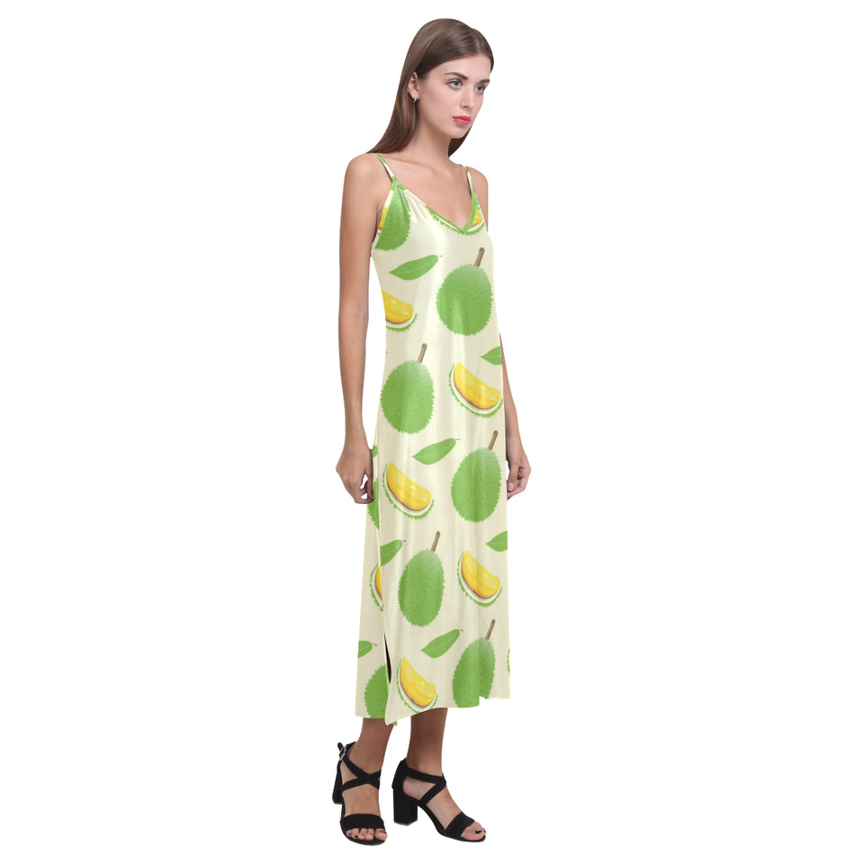 Durian pattern V-Neck Open Fork Long Dress