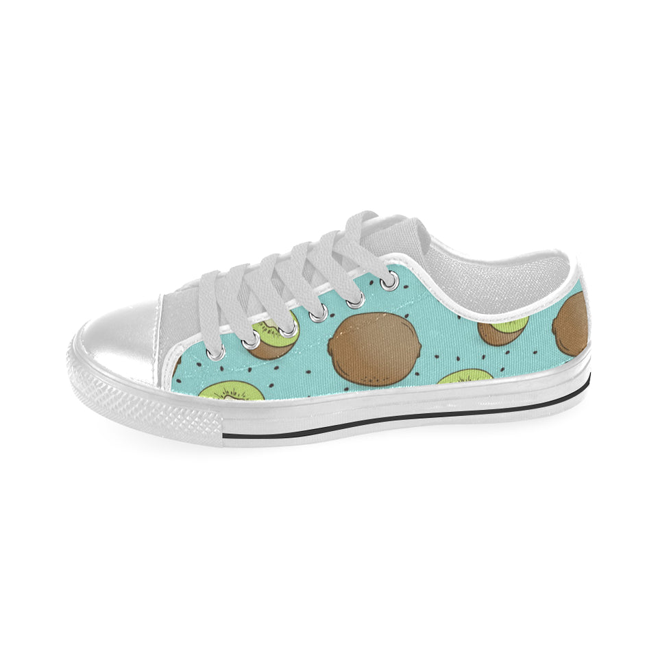 Kiwi blue background Men's Low Top Canvas Shoes White