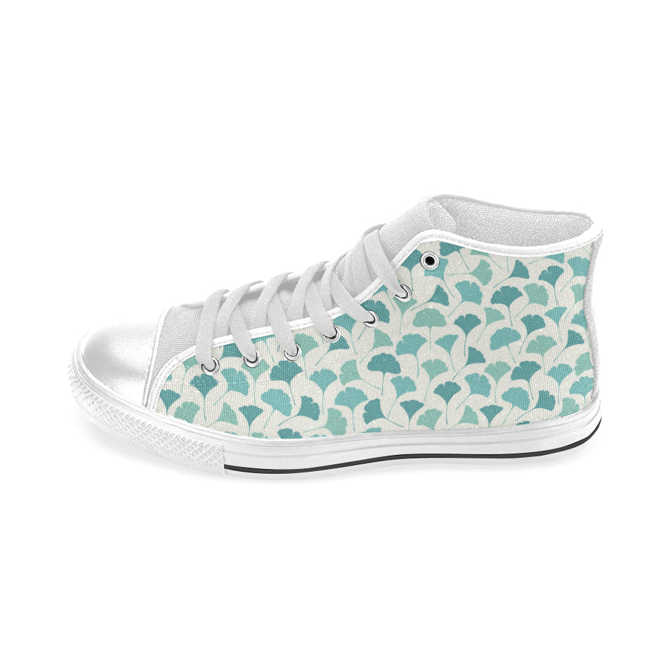 Green ginkgo leaves pattern Men's High Top Canvas Shoes White