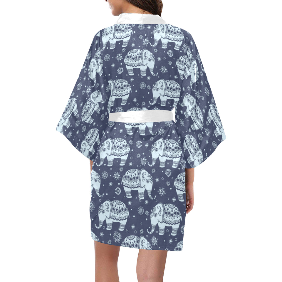 Elephant tribal design pattern Women's Short Kimono Robe