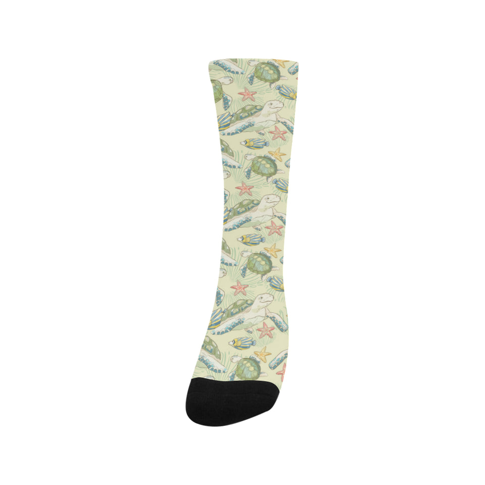 Hand drawn sea turtle fish pattern Crew Socks