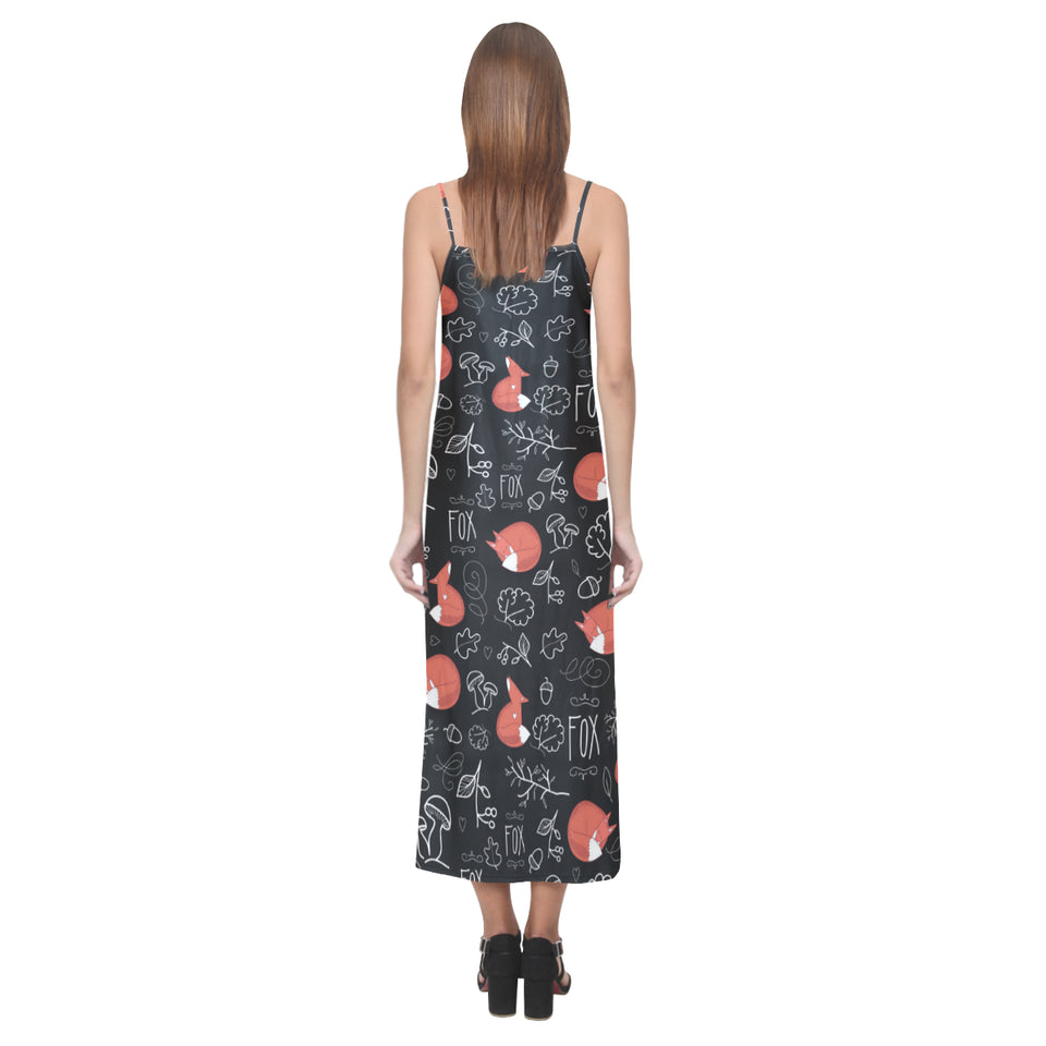 fox sleeping fox pattern V-Neck Open Fork Long Dress