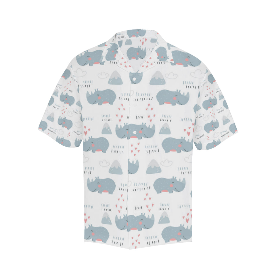 cute rhino heart pattern Men's All Over Print Hawaiian Shirt