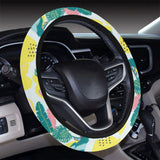 Cute parrot toucan flamingo cactus exotic leaves p Car Steering Wheel Cover