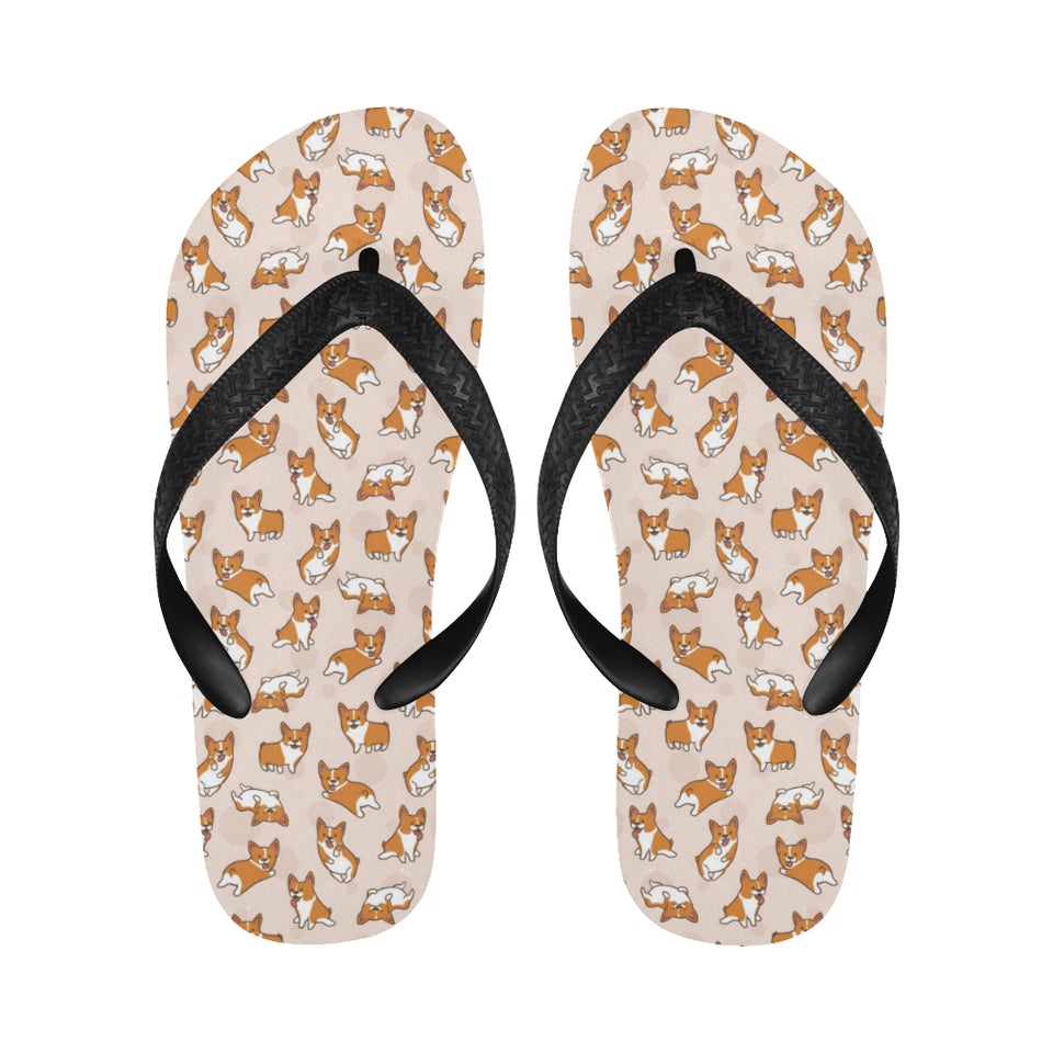 Cute Corgis Pattern pink background Unisex Flip Flops