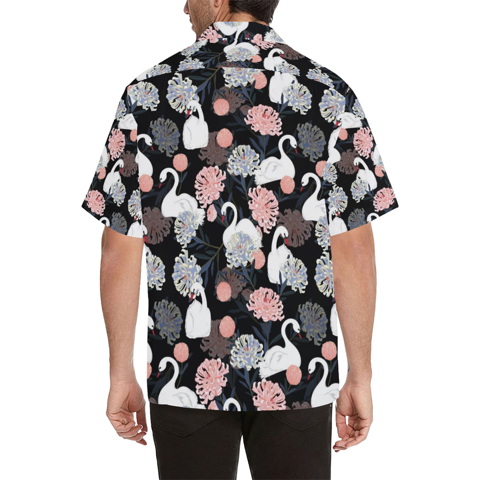 white swan blooming flower pattern Men's All Over Print Hawaiian Shirt