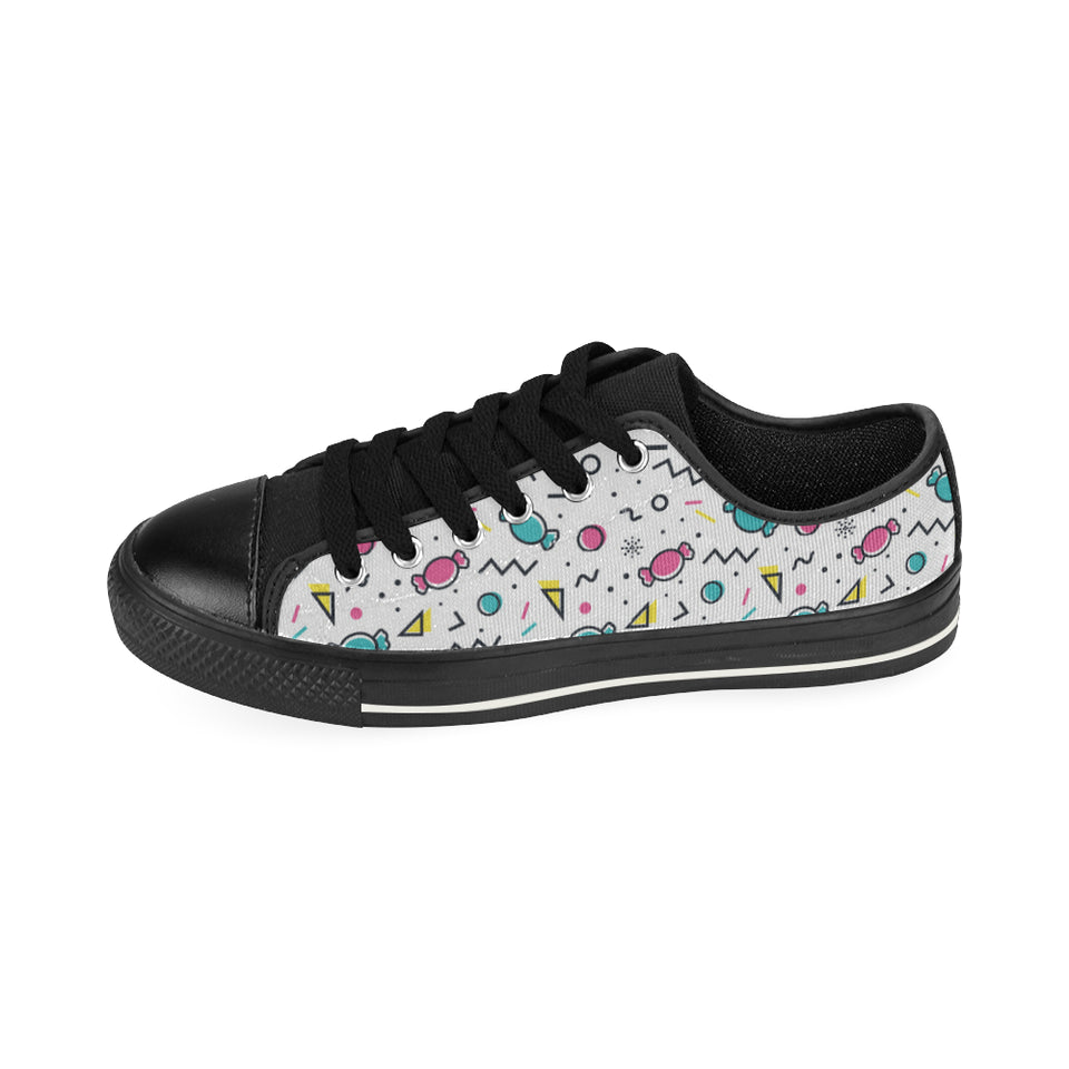 Candy design pattern Men's Low Top Canvas Shoes Black