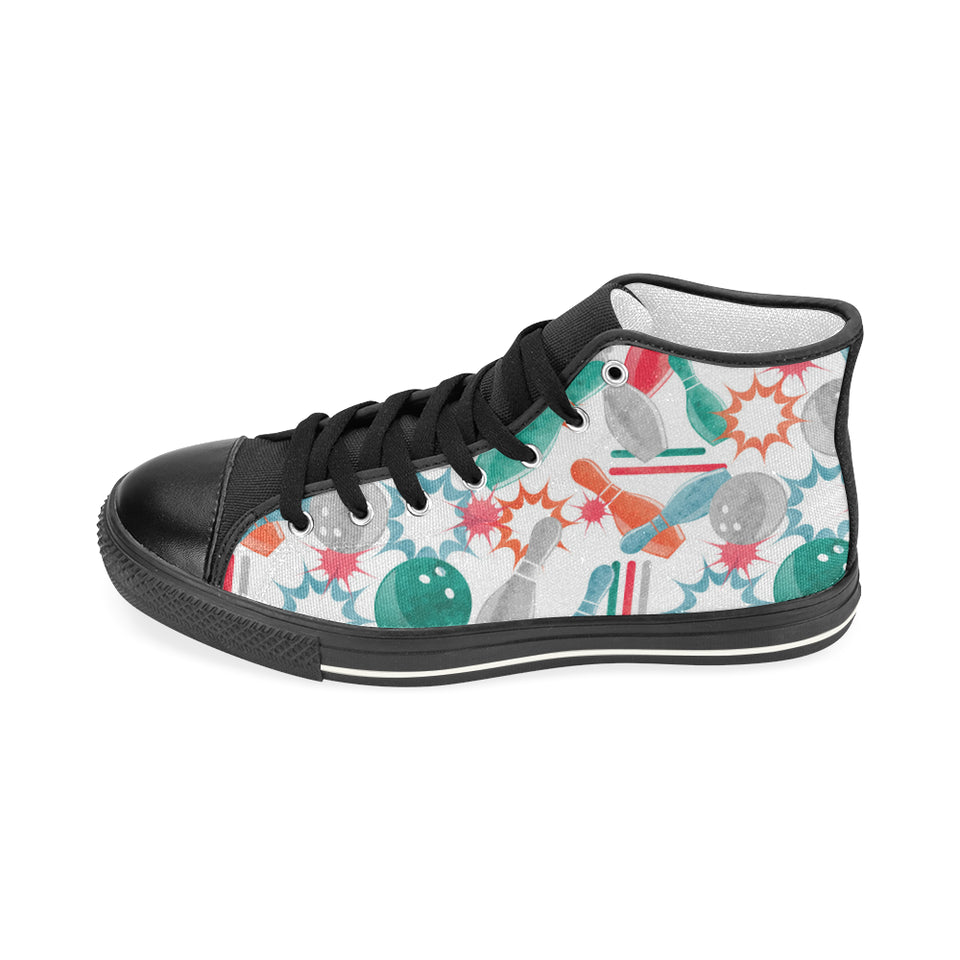Watercolor bowling pattern Women's High Top Canvas Shoes Black