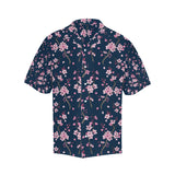 Pink sakura cherry blossom blue background Men's All Over Print Hawaiian Shirt
