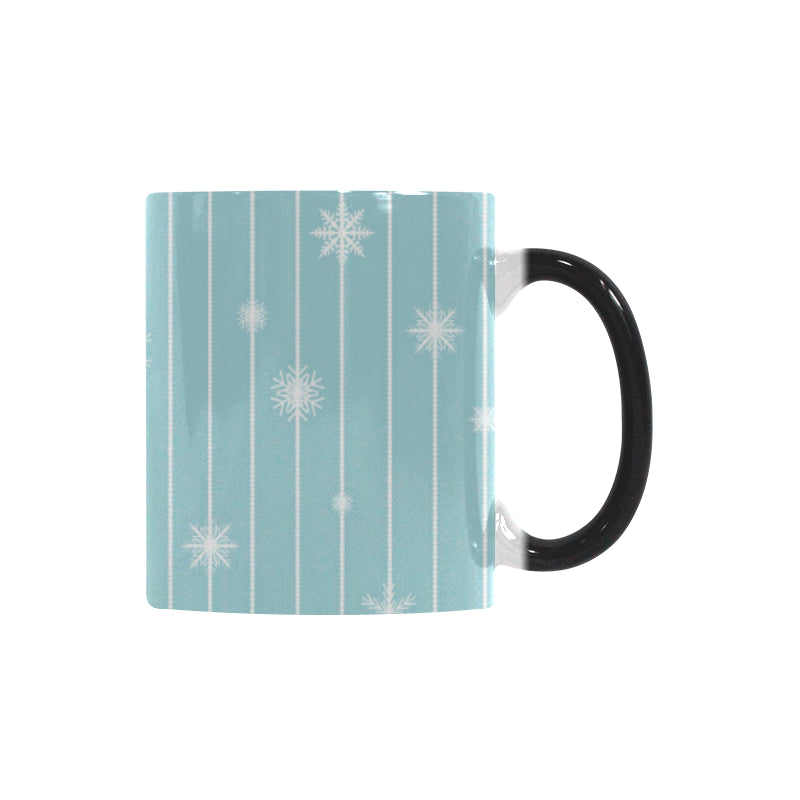 Snowflake pattern blue stripe background Morphing Mug Heat Changing Mug