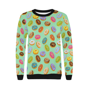 Colorful donut pattern green background Women's Crew Neck Sweatshirt