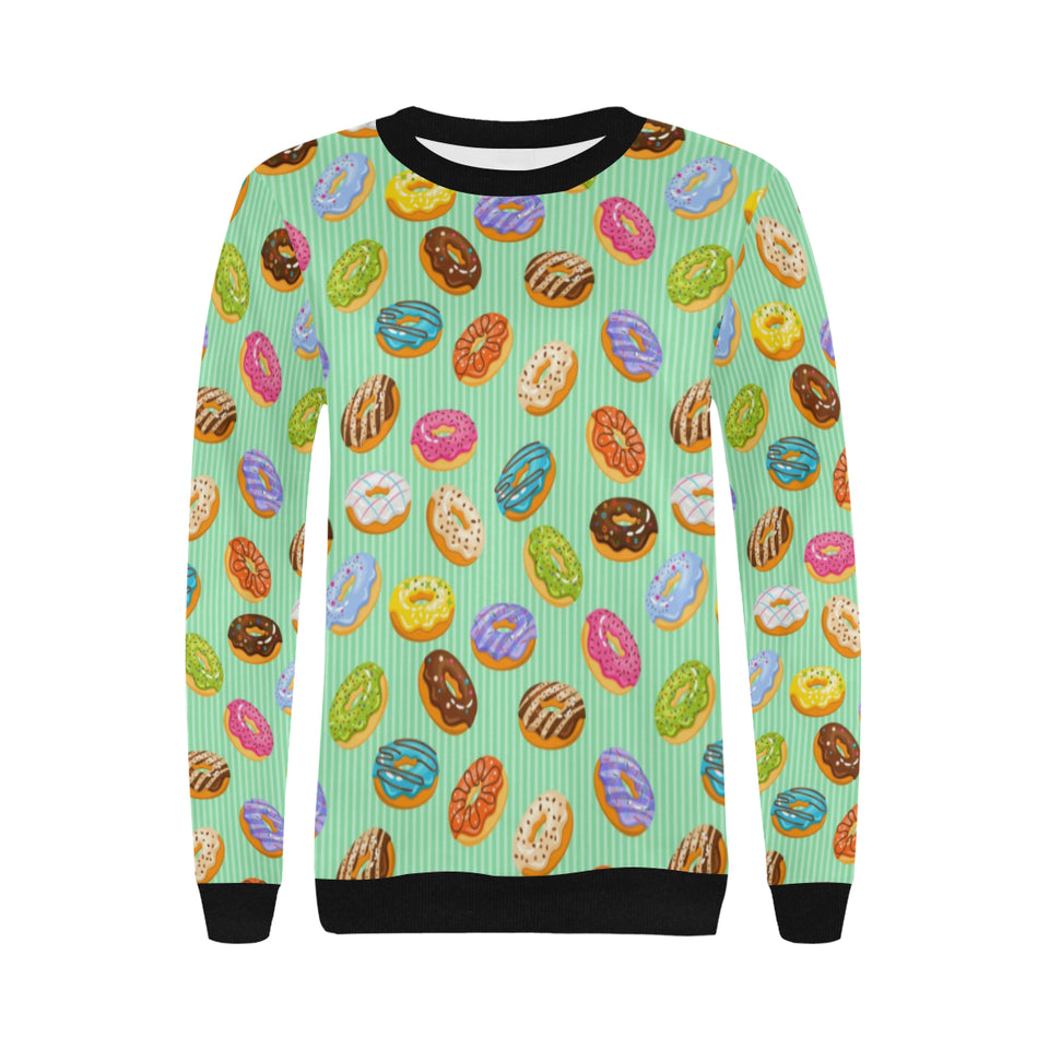 Colorful donut pattern green background Women's Crew Neck Sweatshirt