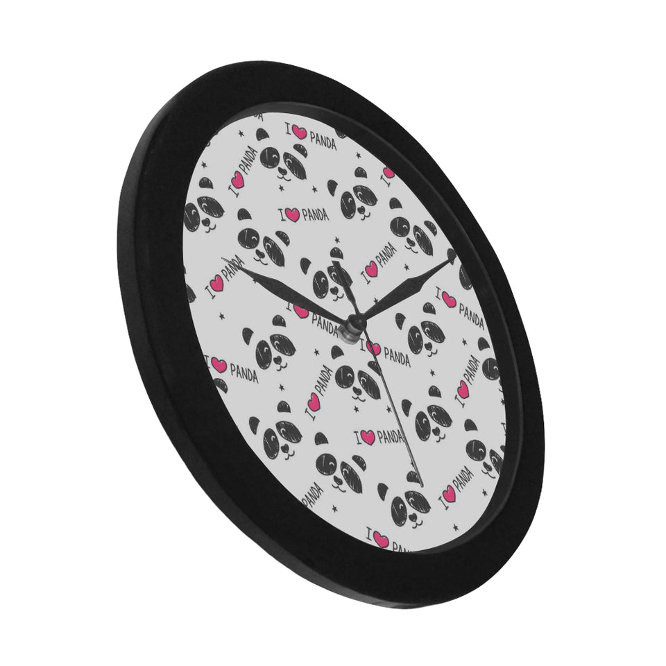 Hand Drawn faces of pandas pattern Elegant Black Wall Clock