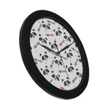 Hand Drawn faces of pandas pattern Elegant Black Wall Clock