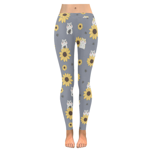 Cute hamster sunflower pattern background Women's Legging Fulfilled In US
