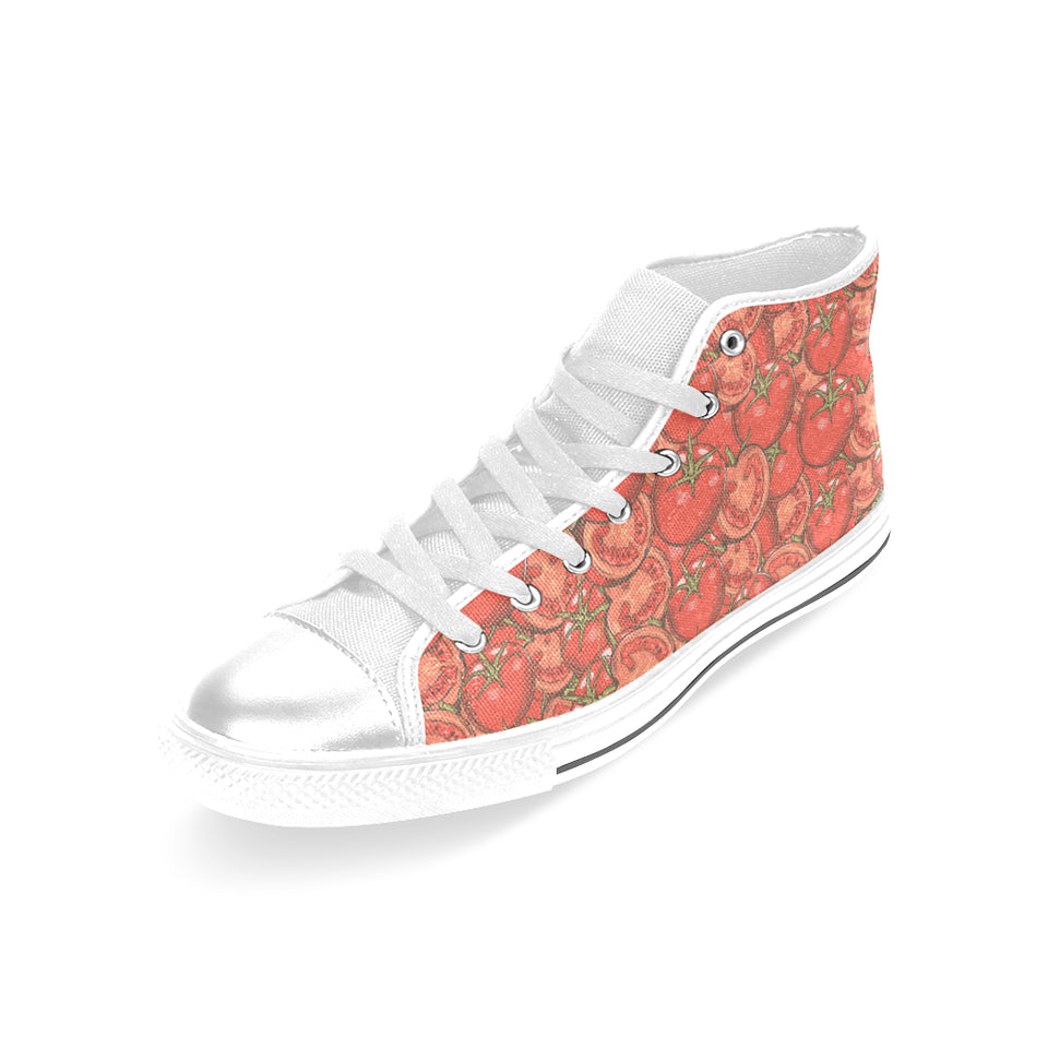 Red Tomato Pattern Women's High Top Canvas Shoes White
