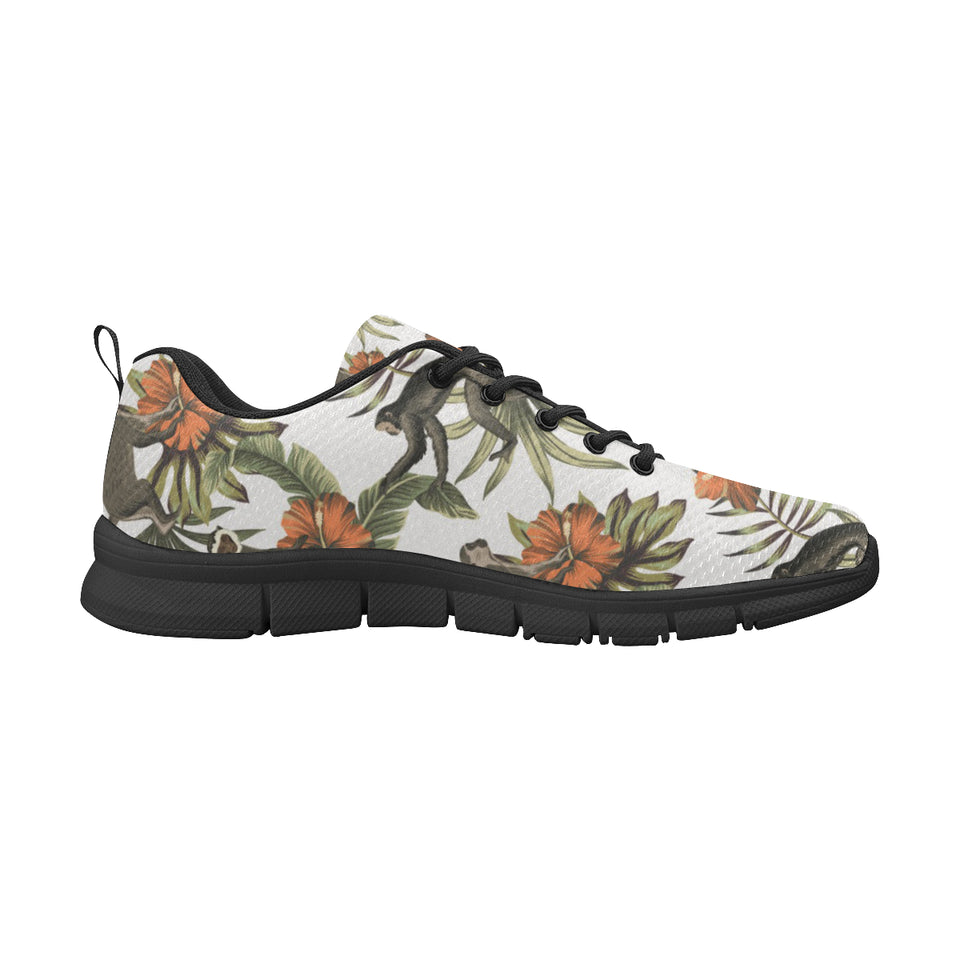 Monkey red hibiscus flower palm leaves floral patt Women's Sneaker Shoes