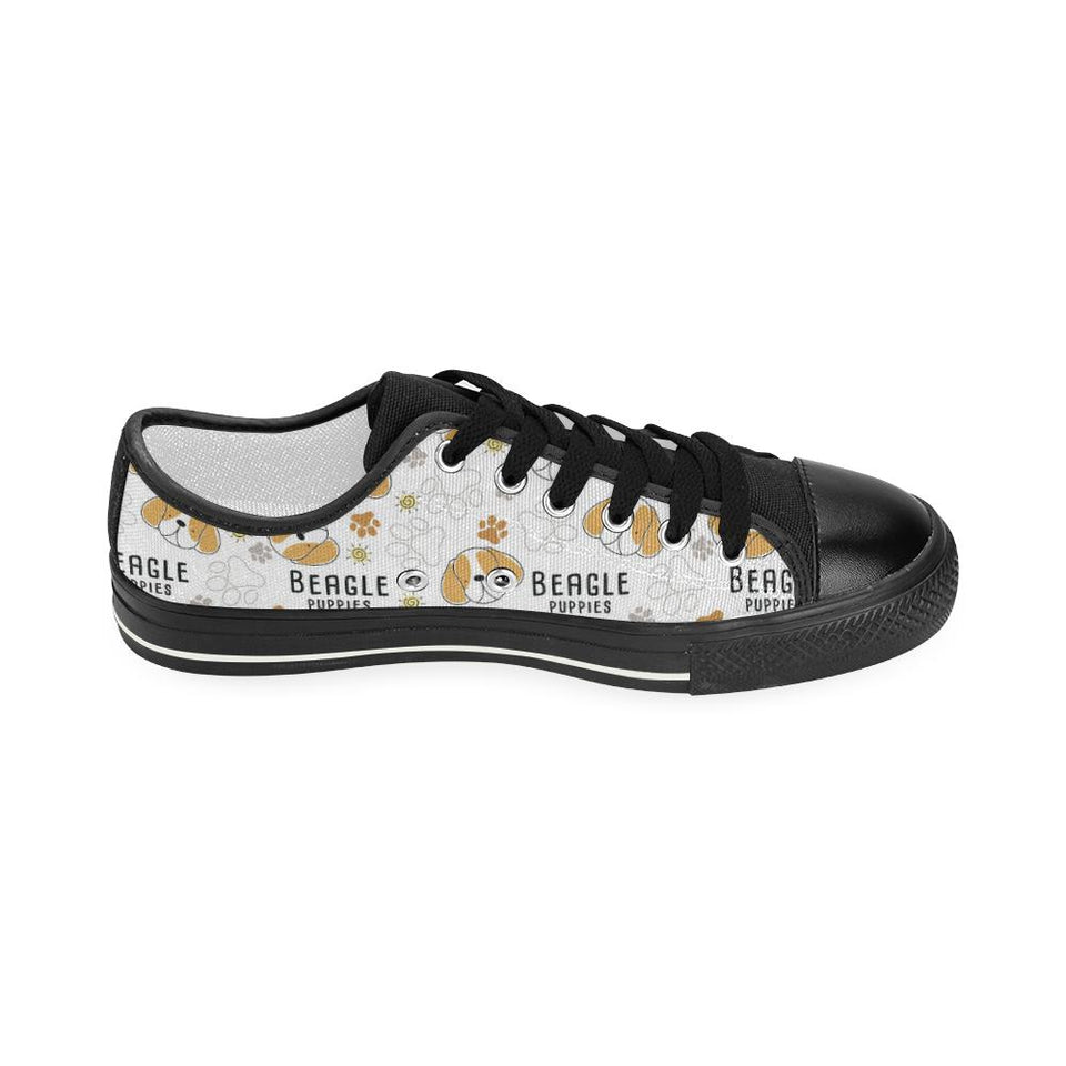 Cute beagle dog pattern background Kids' Boys' Girls' Low Top Canvas Shoes Black