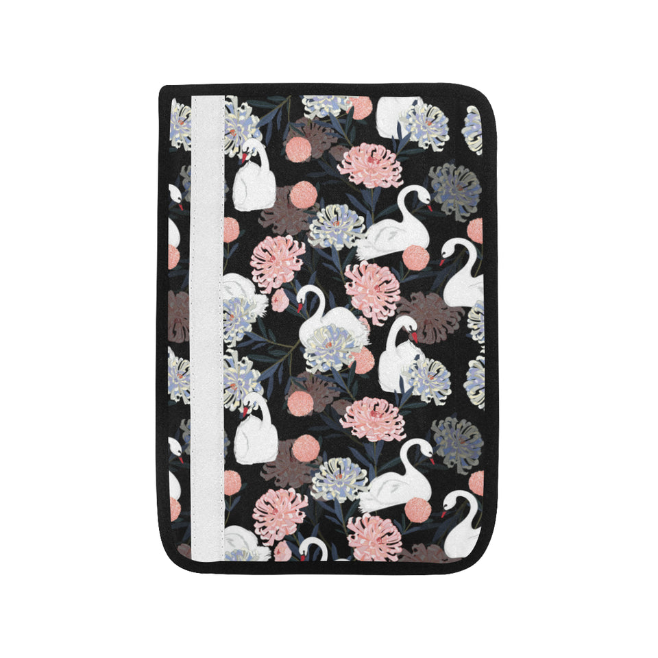 white swan blooming flower pattern Car Seat Belt Cover